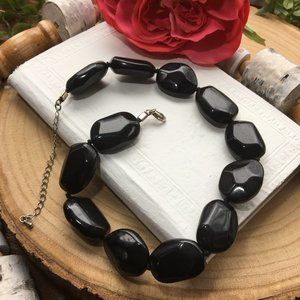 Black Beaded Chunky Necklace, 18" long